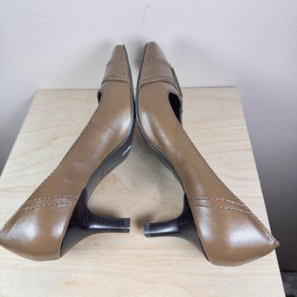 VTG Apt. 9 Kitten Heels Square Toe Tan Office Business Y2K 90s 7M Brazil Leather - Picture 6 of 9